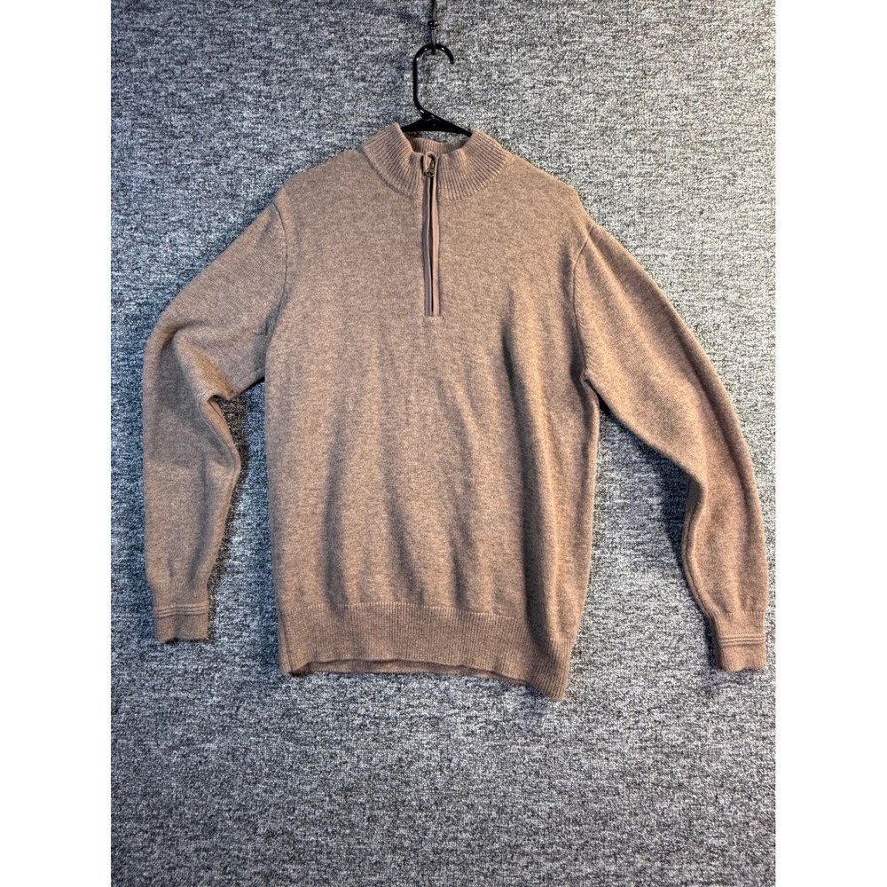 Beretta Men Lambswool Quarter Zip Sweater Brown Elbow Patches Large XL PUA5 7071